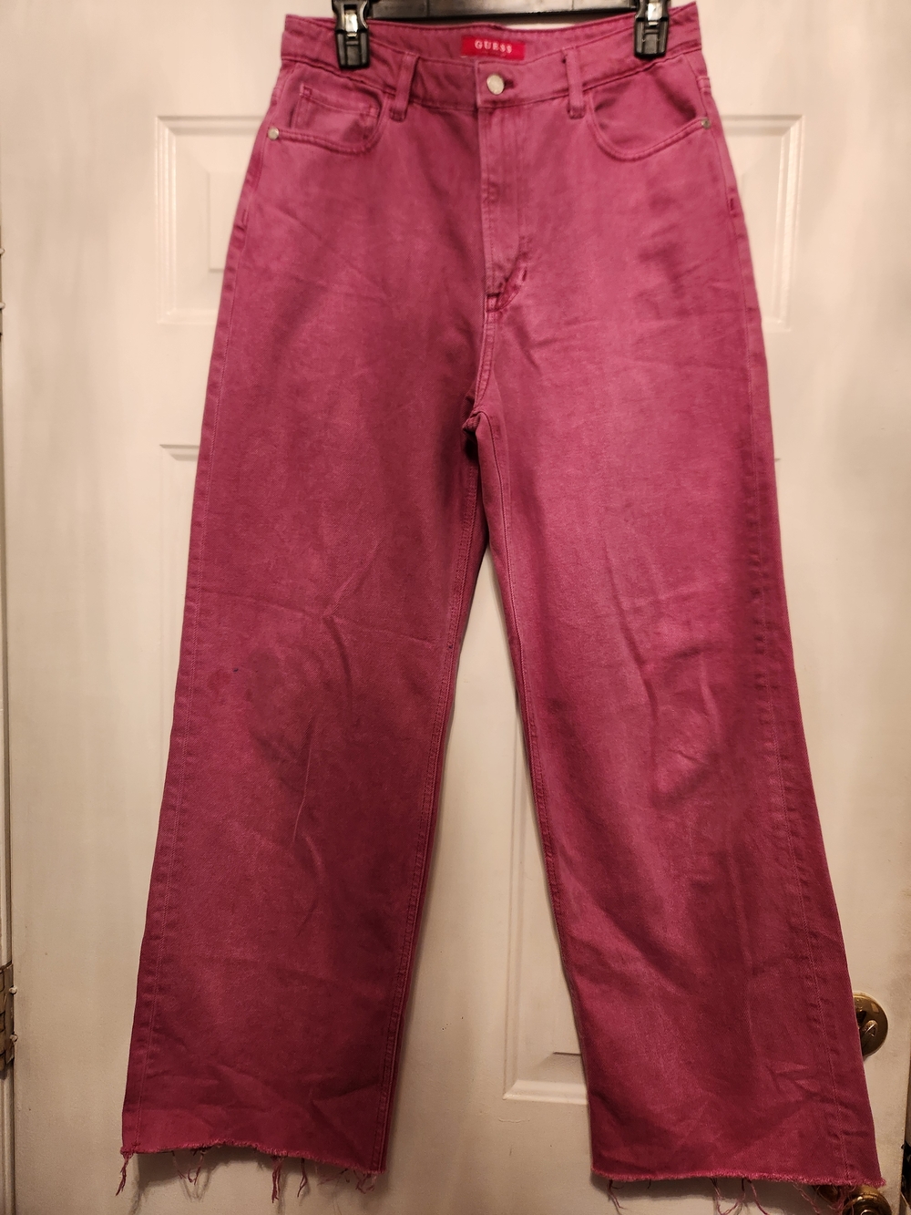 GUESS Women's Pink High-Rise Wide Leg Jeans